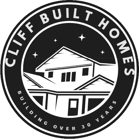 Black and white logo for Cliff Built Homes featuring an illustration of a house and the text "Building Over 30 Years.