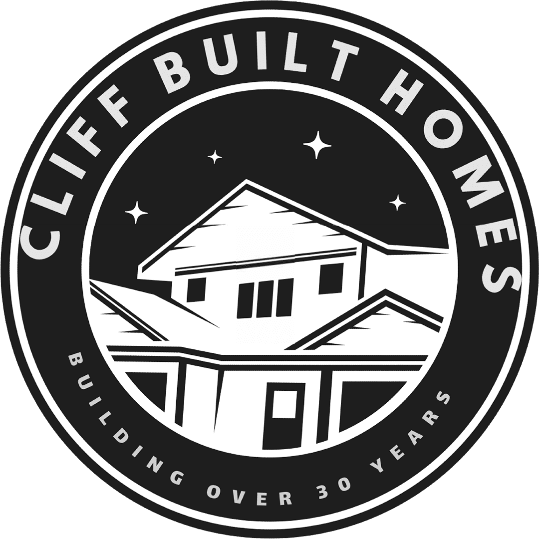 Black and white circular logo for "Cliff Built Homes" featuring a stylized house graphic with stars above and the text "Building Over 30 Years" at the bottom.